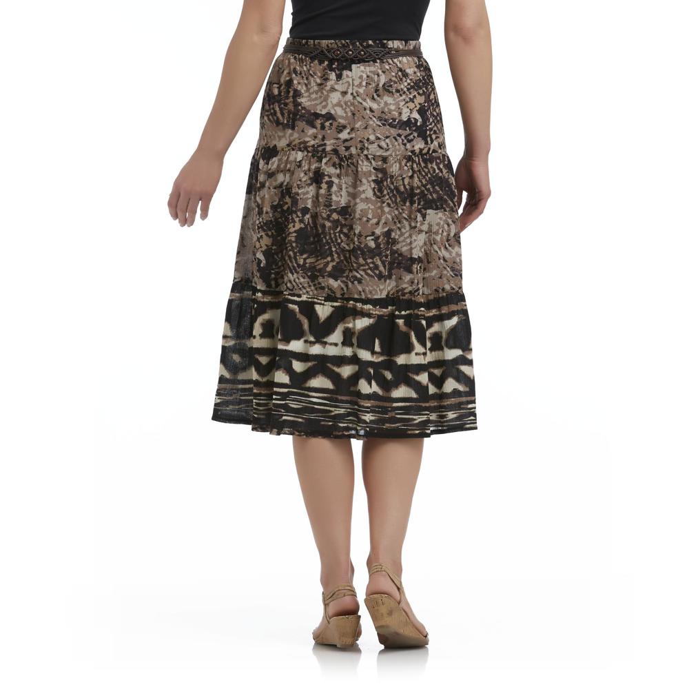 Laura Scott Women's 3-Tier Skirt & Macrame Belt - Animal Print