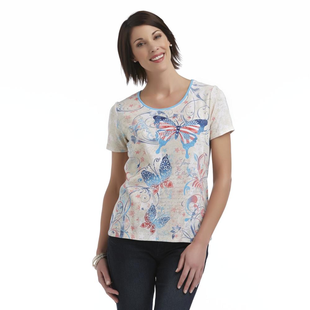 Holiday Editions Women's Studded Graphic T-Shirt - Butterflies