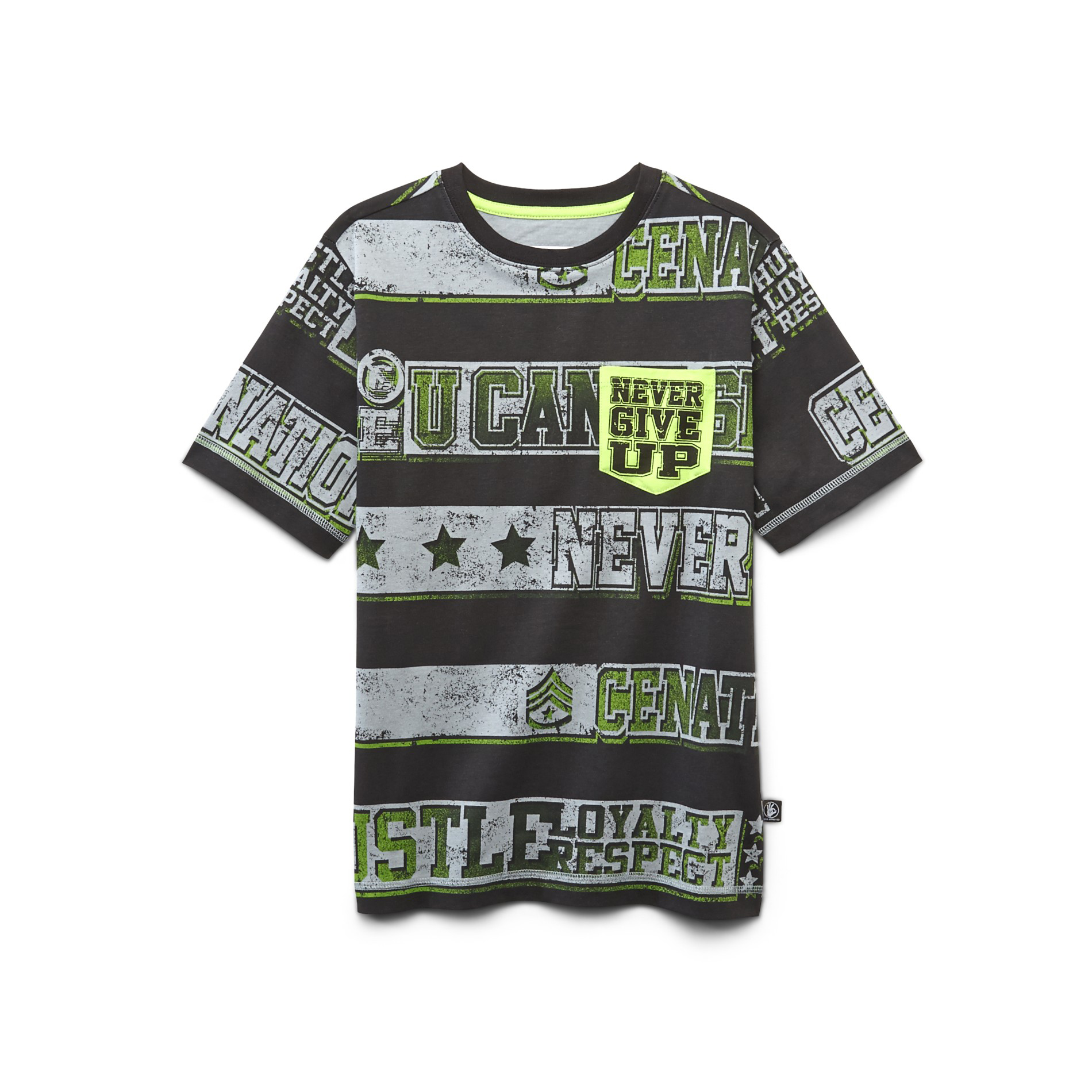 Never Give Up By John Cena Boy's Graphic Pocket T-shirt - Military Striped