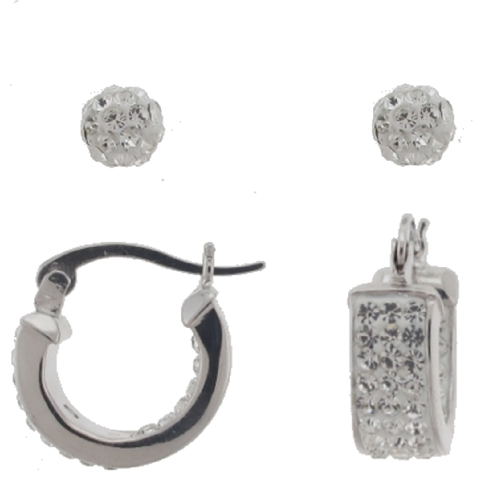 Sterling Silver Plated 2 Piece Set 5mm Crystal Studs and  Crystal Huggie Earrings