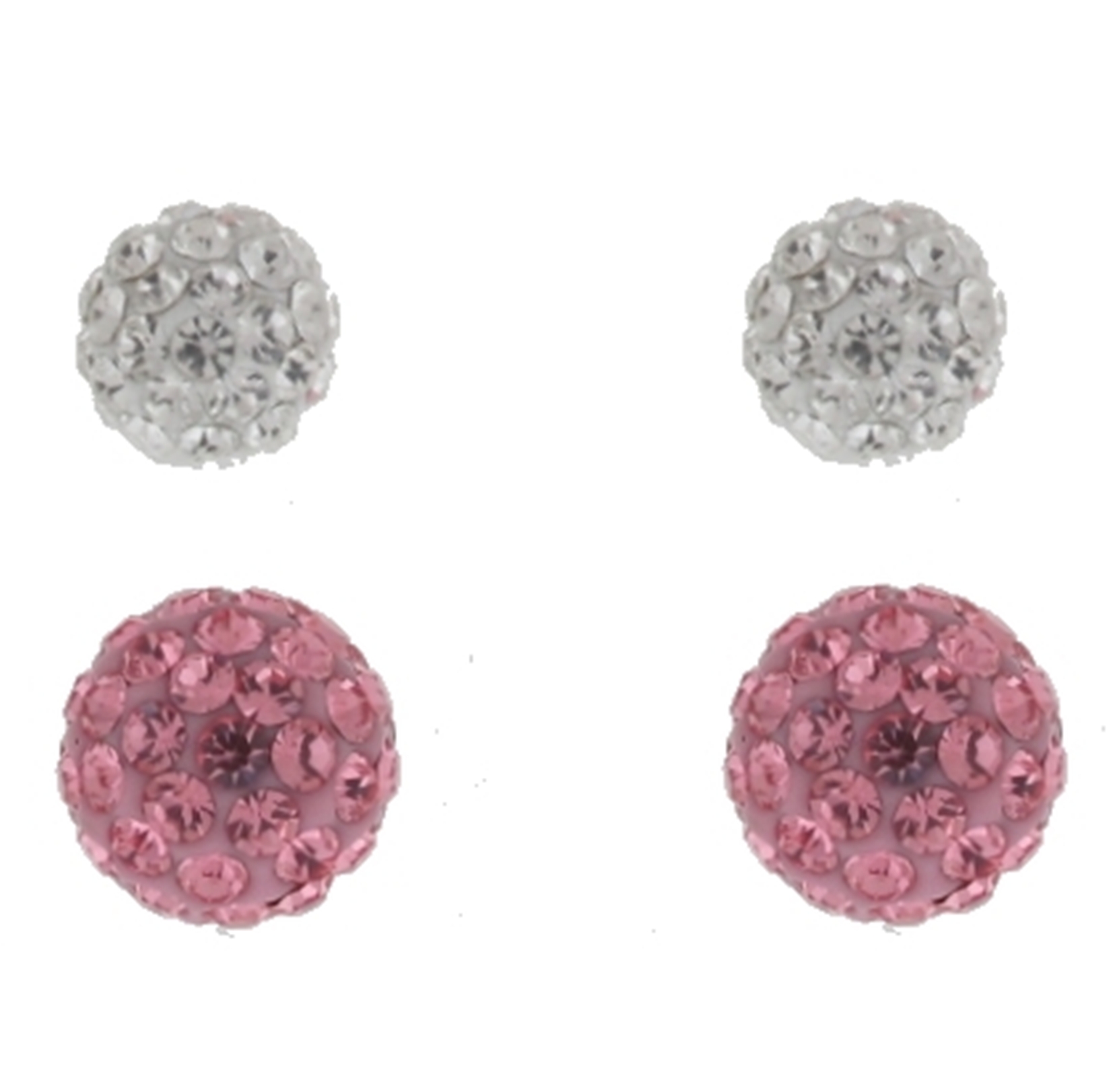 Sterling Silver Plated 2 Piece 8mm Crystal Stud and 10mm Pink Crystal Stud Earrings Set