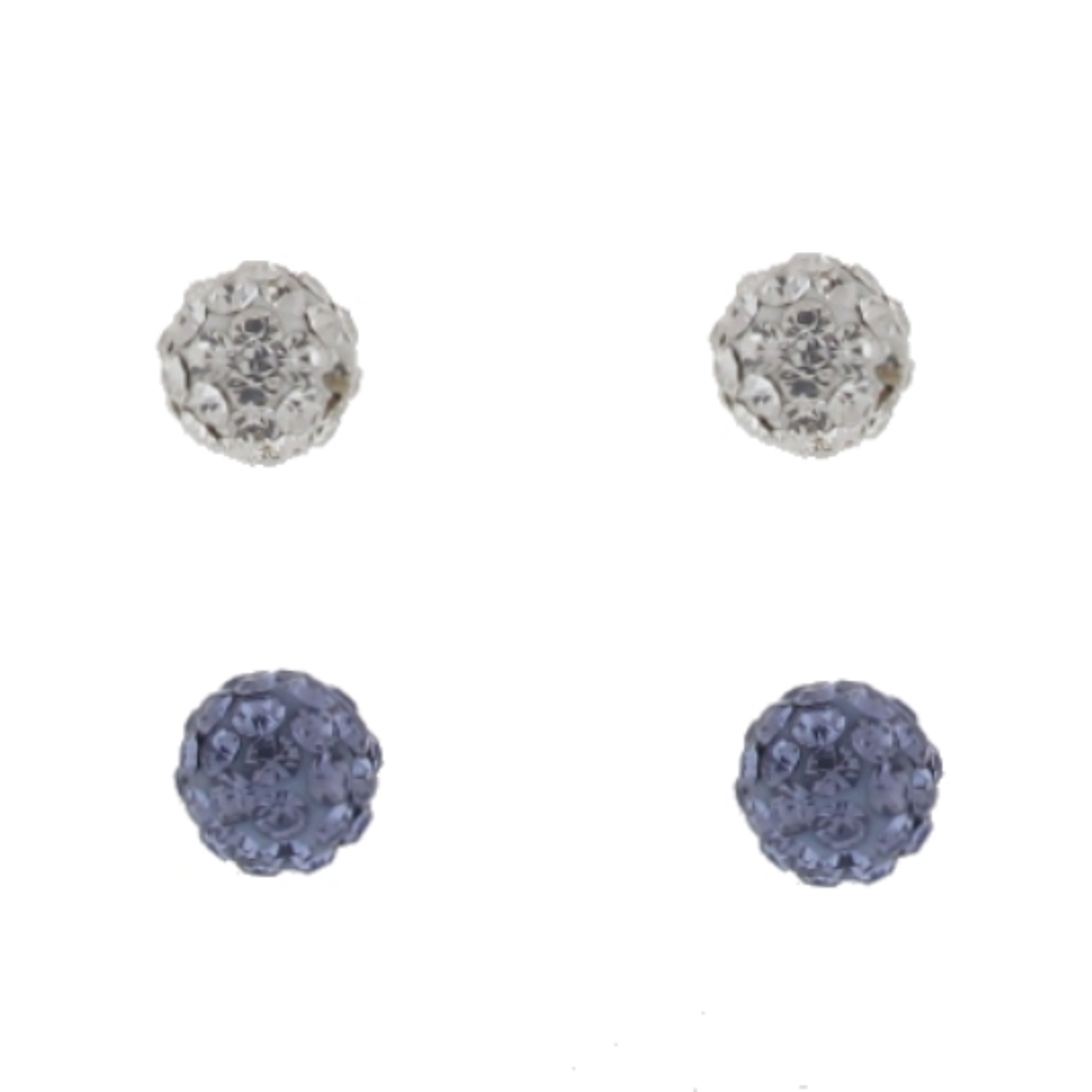 Sterling Silver Plated Piece Set 6mm Crystal Stud and Purple Stud Earrings