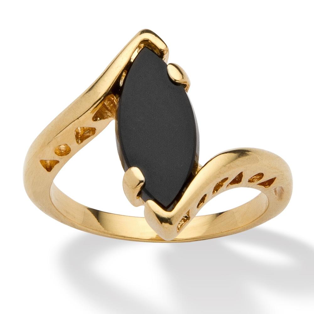 PalmBeach Jewelry Marquise-Shaped Genuine Onyx 14k Yellow Gold-Plated Classic Ring
