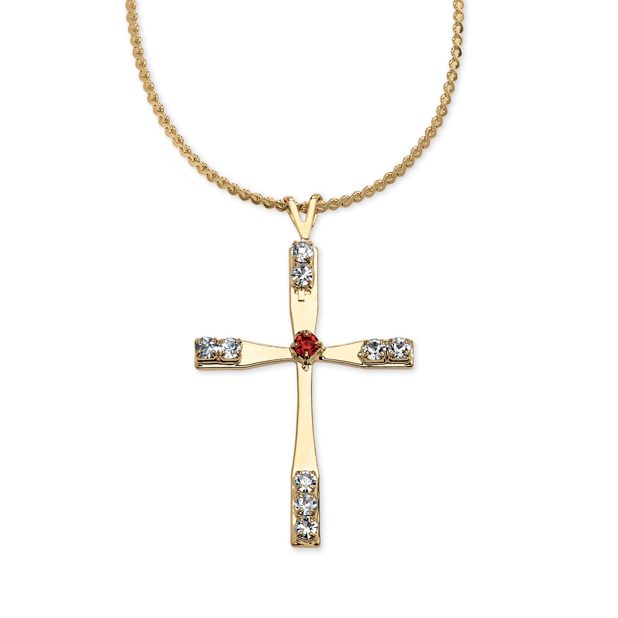 PalmBeach Jewelry Birthstone Cross Necklace in Yellow Gold Tone