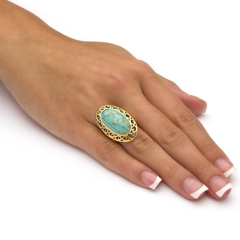 PalmBeach Jewelry Oval-Shape Simulated Turquoise 18k Gold-Plated Filigree Ring