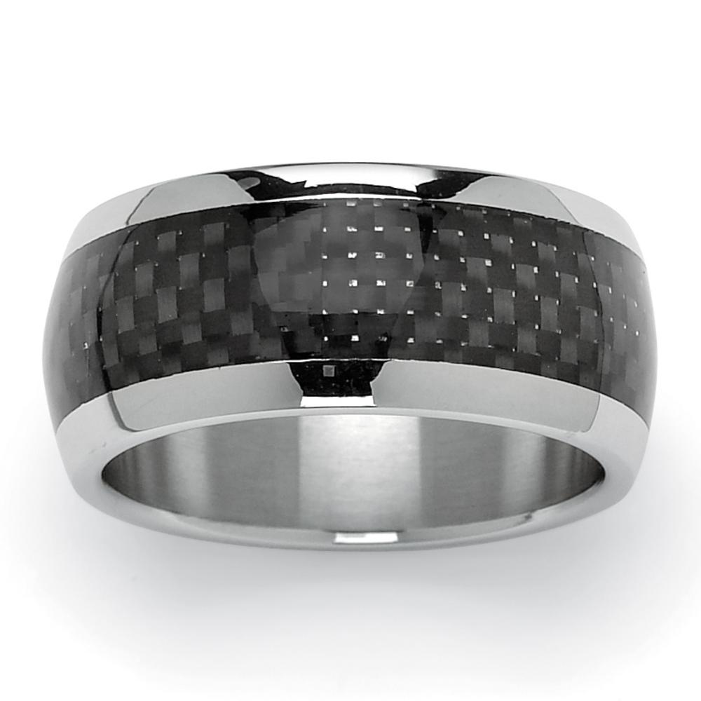 PalmBeach Jewelry Men's Black ION-Plated Stainless Steel Checkerboard Motif Wedding Band Ring