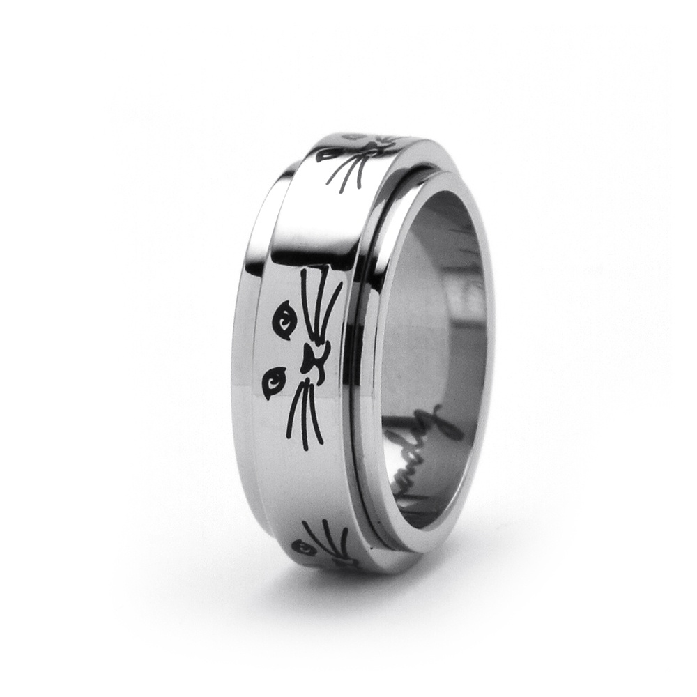 PalmBeach Jewelry Cat Lady Spinner Ring in Black IP Stainless Steel