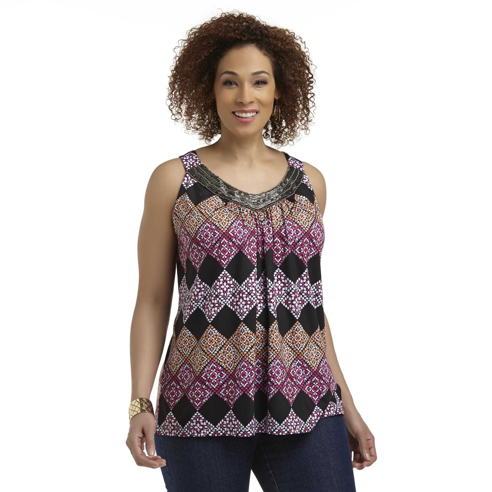 Jaclyn Smith Women's Plus Embellished Top - Mosaic
