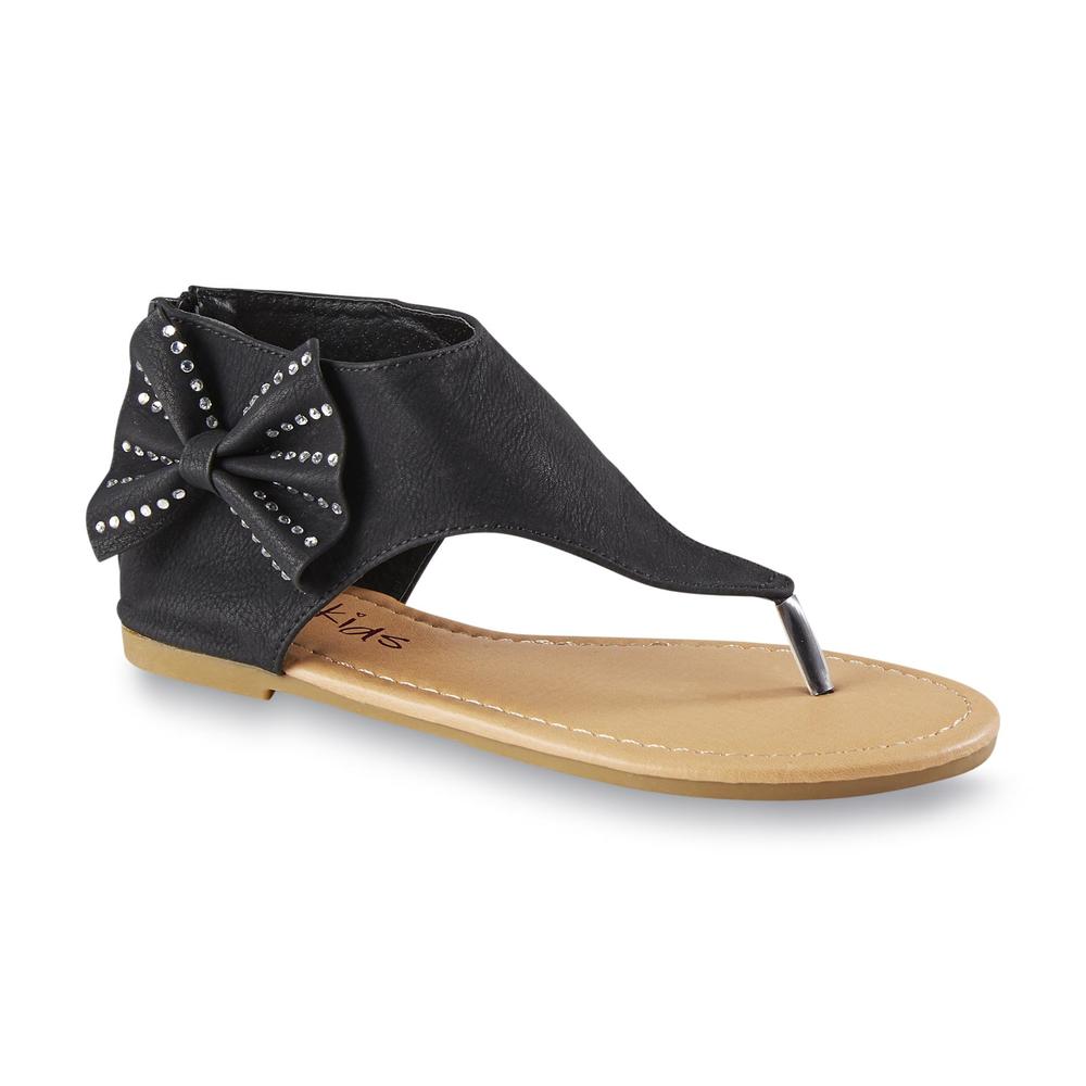 Yoki Girl's Karylle Black Jeweled Bow Sandal