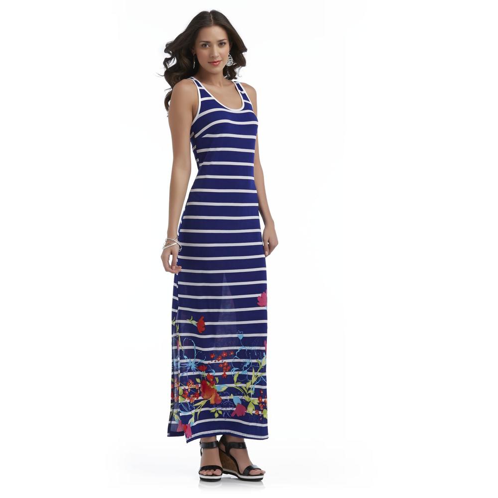 Destiny Women's Sheer Knit Maxi Dress - Striped & Floral