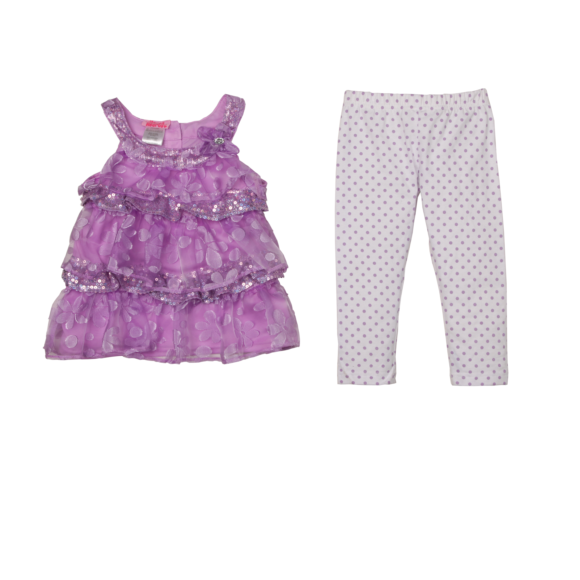 Young Hearts Girl's Tiered Top & Leggings - Floral & Polka Dots