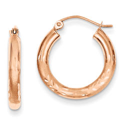 Goldia Quality Gold T1016 3 mm 14K Satin & Diamond Cut Hoop Earrings&#44; Rose Gold