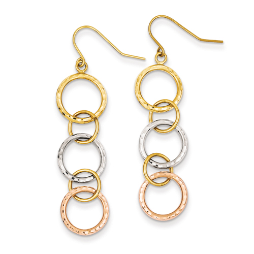 Goldia 14k Tri-Color Gold Diamond Cut Circle Dangle Earrings