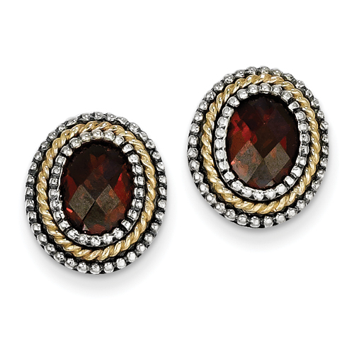 Goldia Antique Style Sterling Silver with 14k Yellow Gold Garnet Earrings