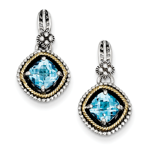 Goldia Antique Style Sterling Silver with 14k Gold 2.86 Swiss Blue Topaz Earrings