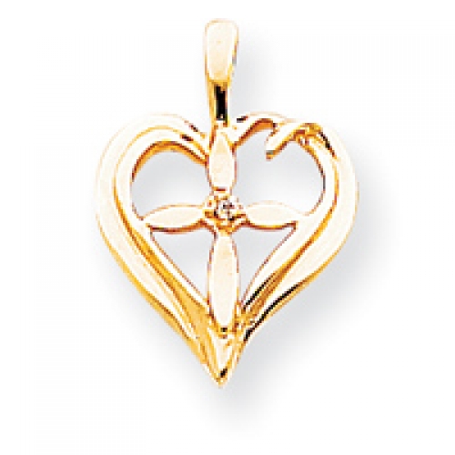 Goldia 14k Yellow Gold AA Diamond Heart Cross Pendant