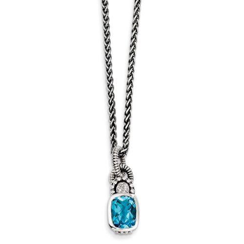 Goldia Antique Style Sterling Silver 1.90 Sky Blue Topaz .015ct. Diamond 18in Necklace
