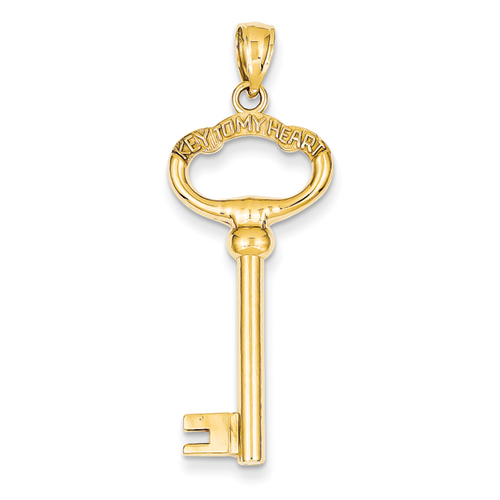 Goldia 14K Yellow Gold 3-D Key with Key to my Heart Pendant