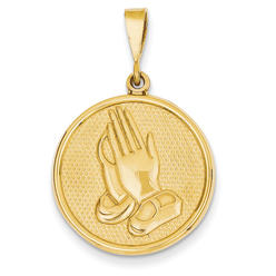 Goldia Quality Gold C1308 14K Yellow Gold Praying Hands & Serenity Prayer Pendant