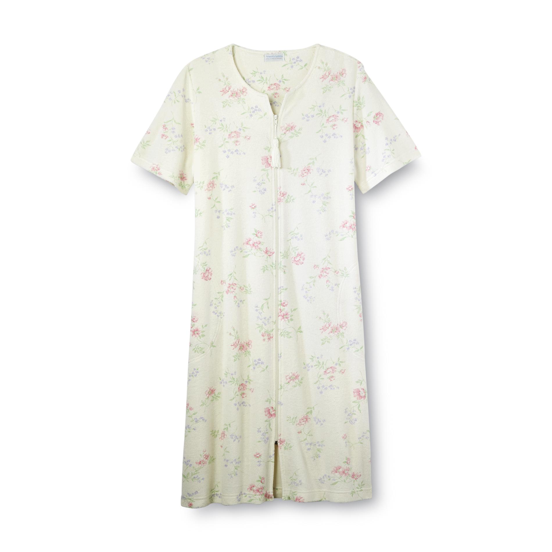 Heavenly Bodies by Miss Elaine Women's Short-Sleeve French Terry Robe - Floral