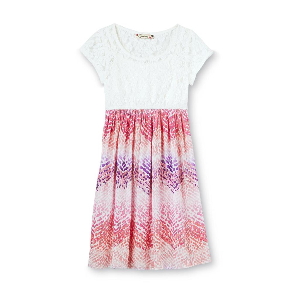 Speechless Girl's Lace Bodice Short-Sleeve Dress - Animal Print