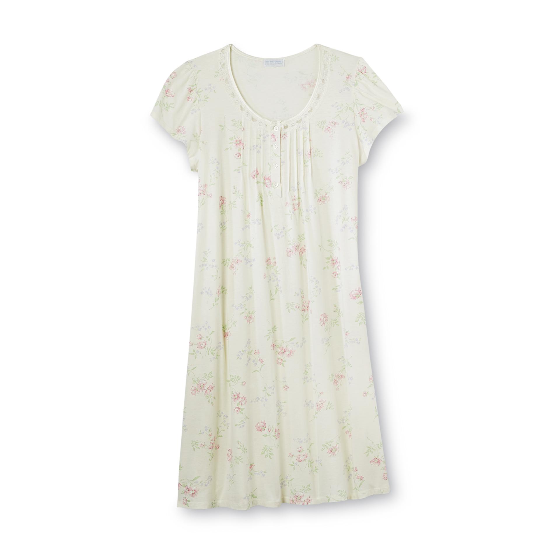 Heavenly Bodies by Miss Elaine Women's Cap-Sleeve Pintucked Nightgown - Floral