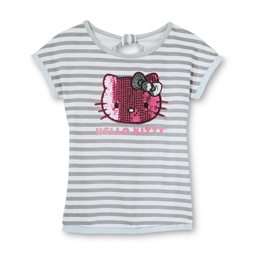 Hello Kitty Girl's Sequined Chiffon-Trim Top - Striped