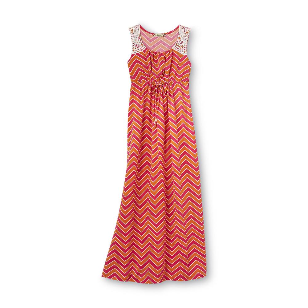 Speechless Girl's Sleeveless Maxi Dress - Chevron & Crochet Lace