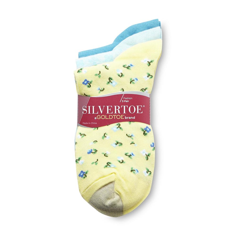 Silvertoe Women's 3-Pairs Ruffle Crew Socks - Floral