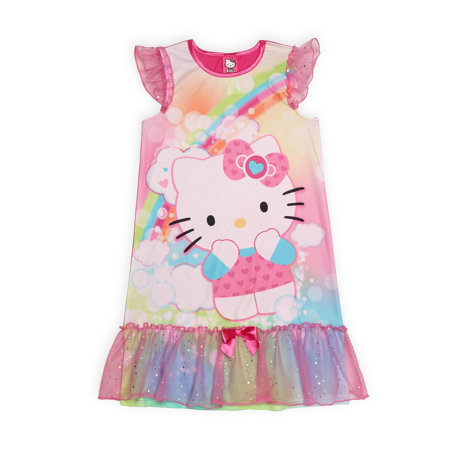 Hello Kitty Girl's Flutter Sleeve Nightgown - Rainbow