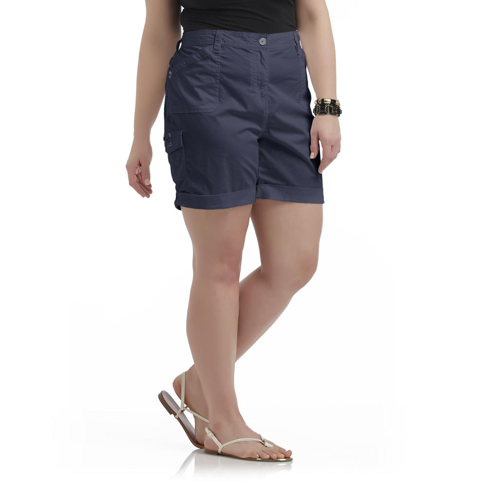 Basic Editions Women's Plus Cuffed Twill Shorts