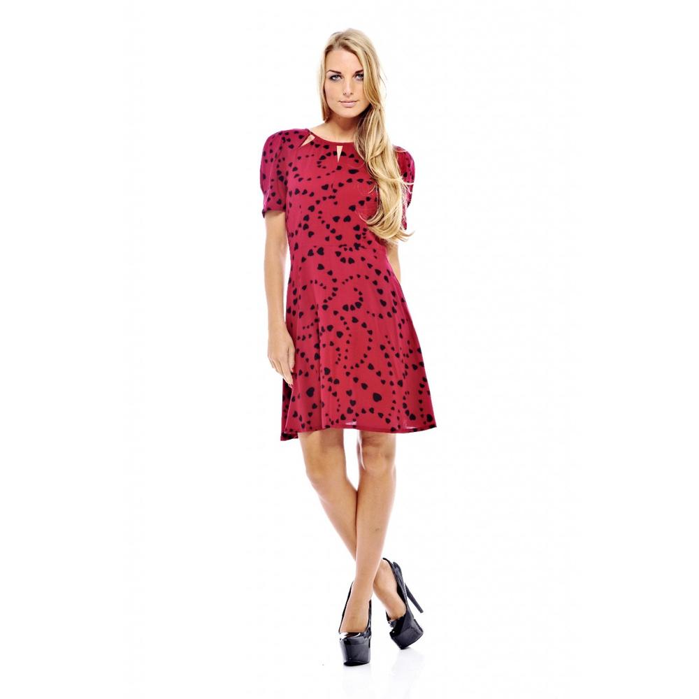 AX Paris Women&#8217;s Heart Printed Cut Out Neck Burgundy Dress - Online Exclusive