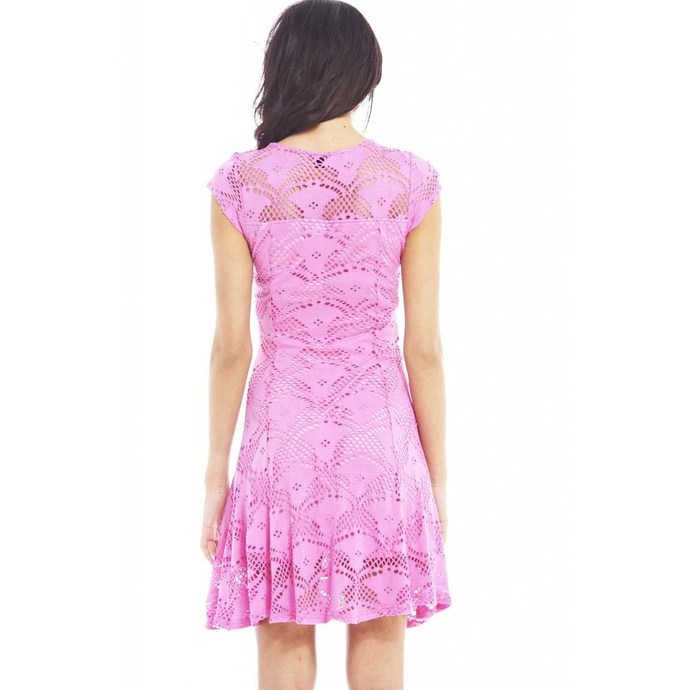 AX Paris Women&#8217;s Sweetheart Neck Laser Cut Pink Dress - Online Exclusive
