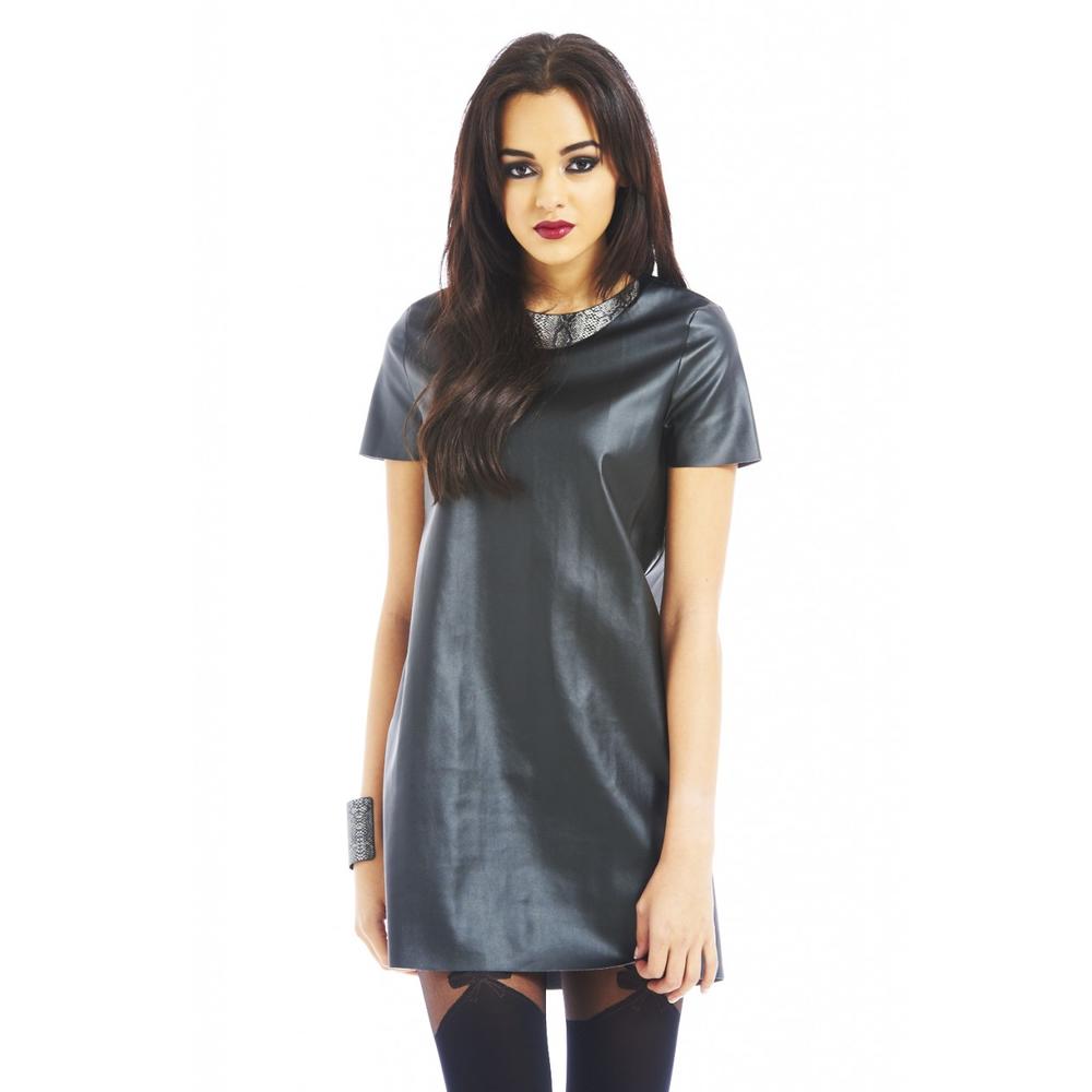 AX Paris Women&#8217;s Plain Faux Leather Smock Dress - Online Exclusive