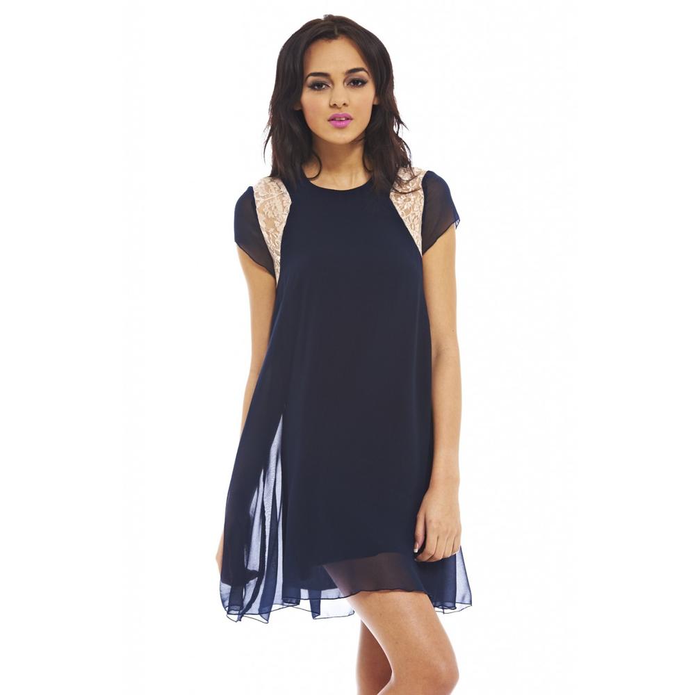 AX Paris Women&#8217;s Chiffon and Lace Navy Swing - Online Exclusive
