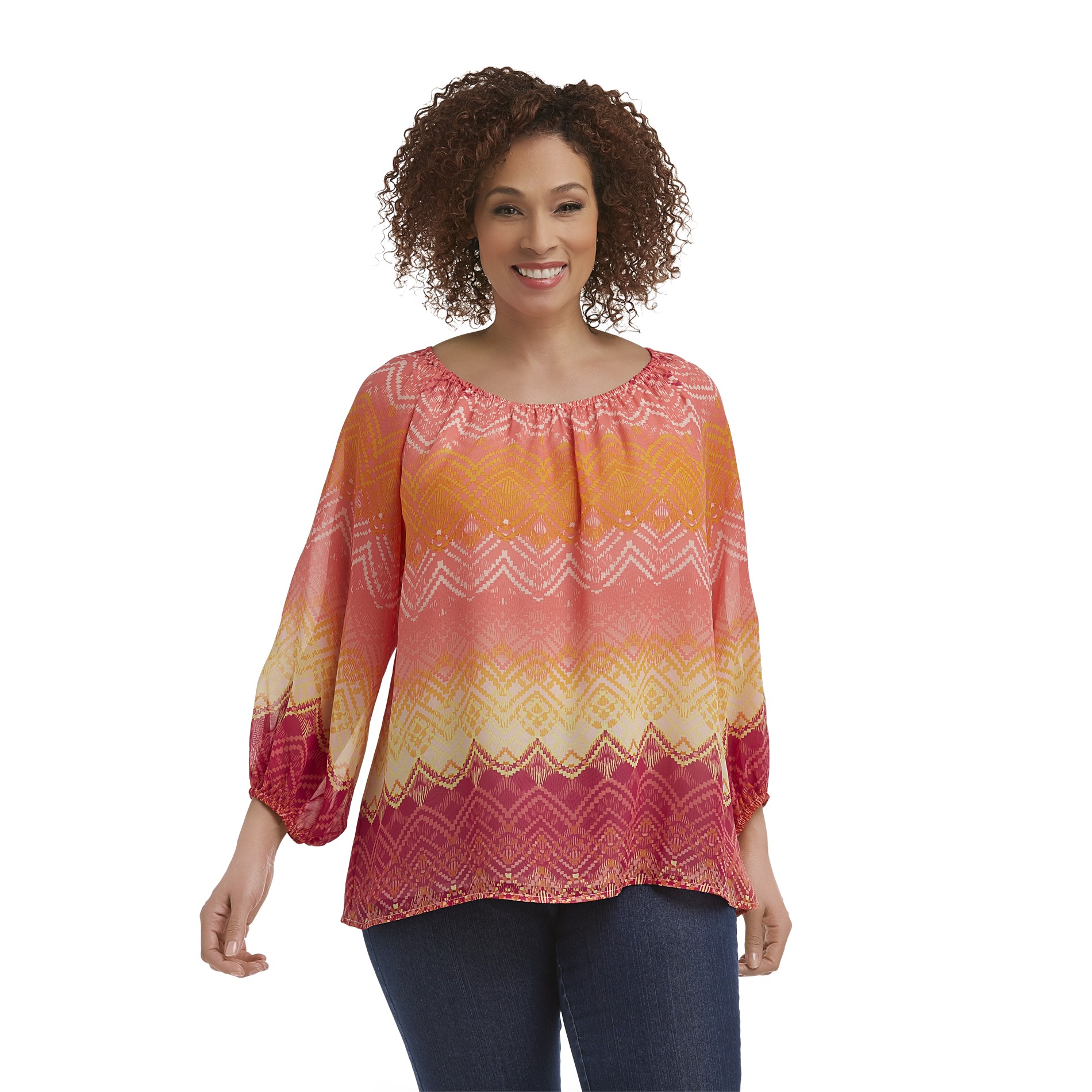 Beverly Drive Women's Plus Peasant Top - Ombre