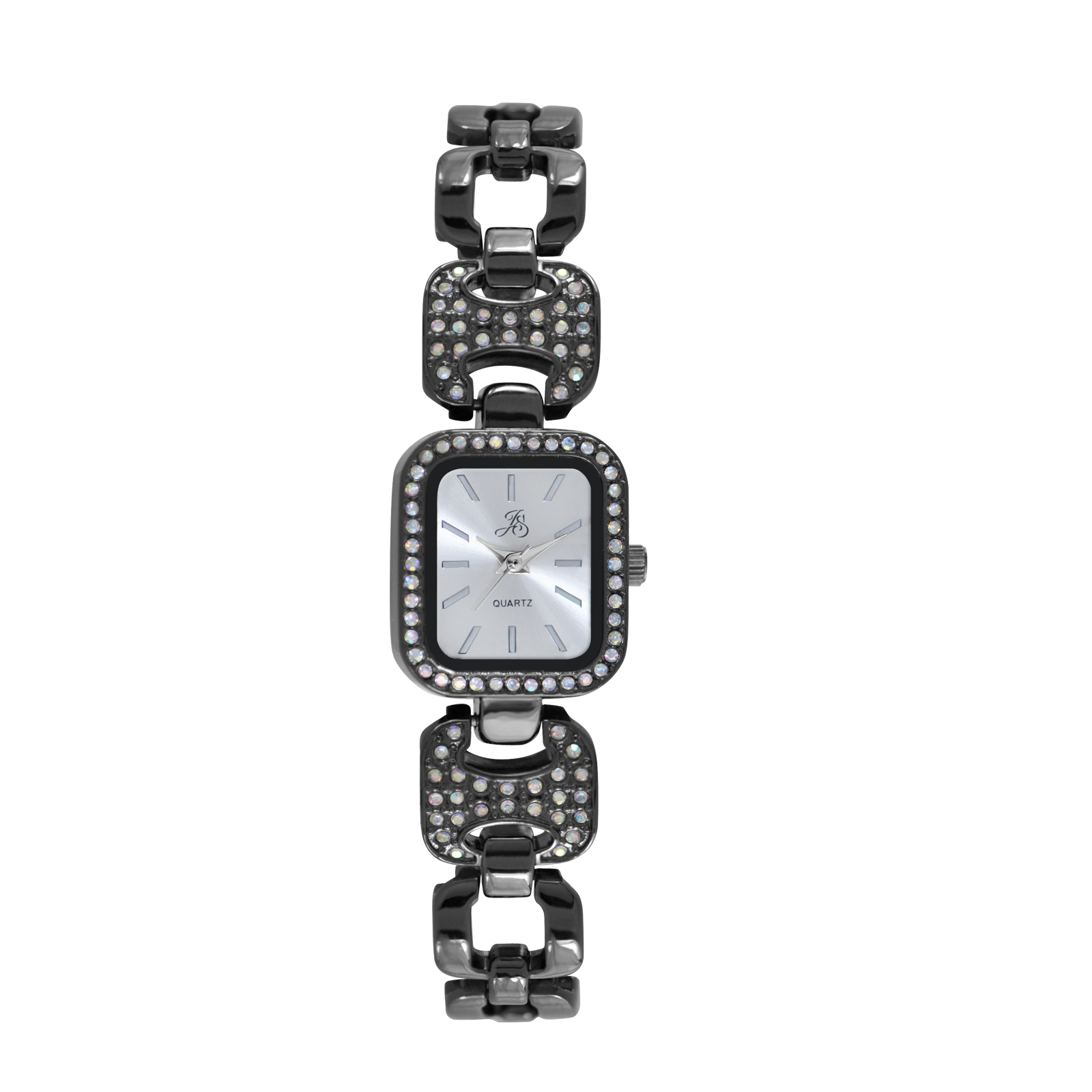 Jaclyn Smith Ladies Dark Silver Plated Square with Stone Accents Bracelet Watch