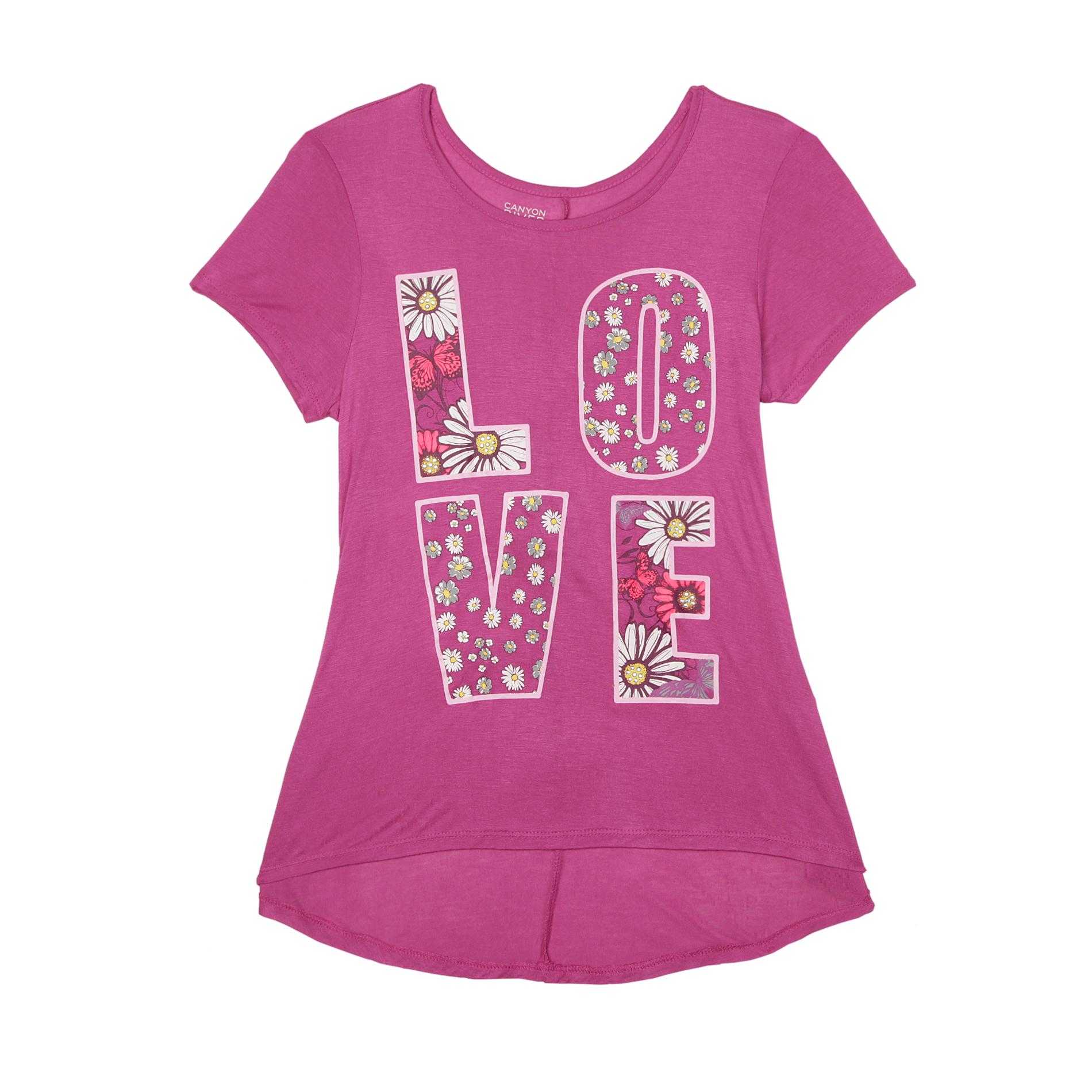 Canyon River Blues Girl's High-Low Hem Graphic T-Shirt - Floral Love