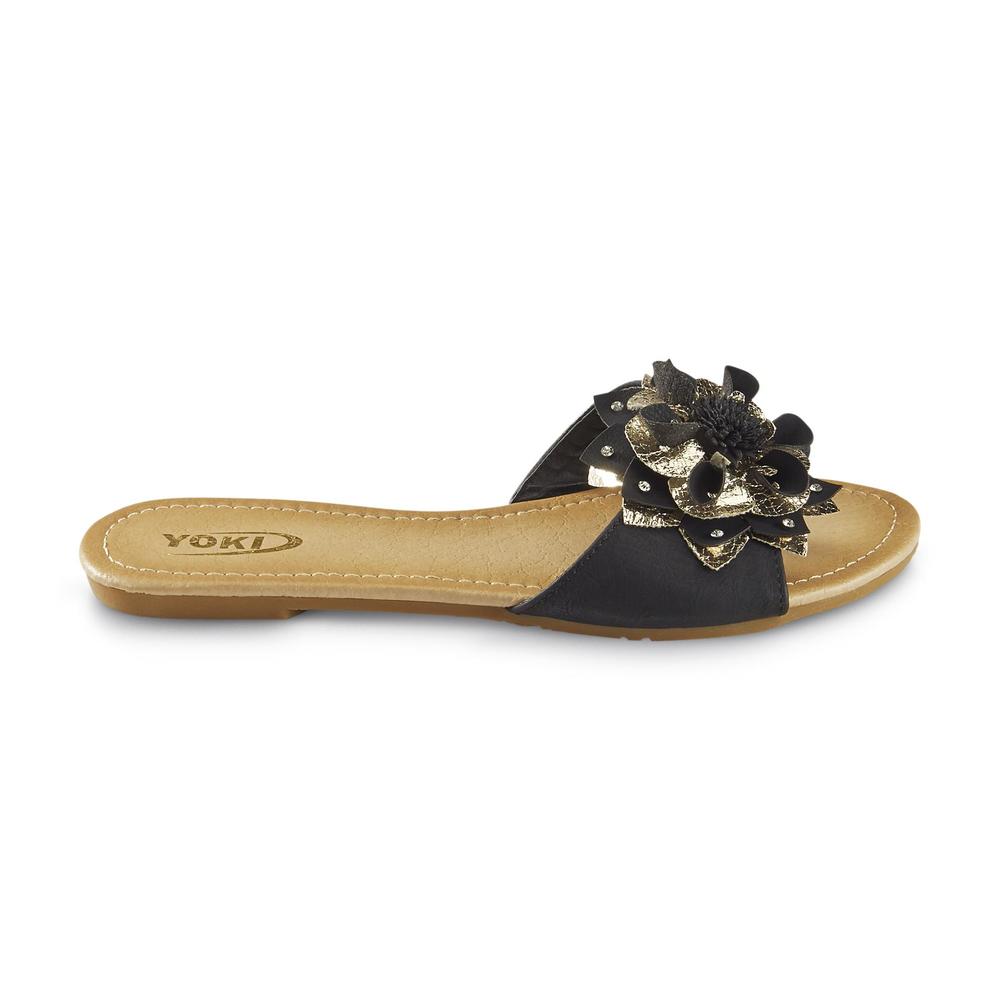 Yoki Women's Madison Black/Gold Flat Sandal