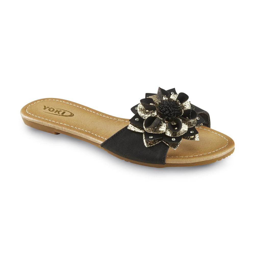 Yoki Women's Madison Black/Gold Flat Sandal