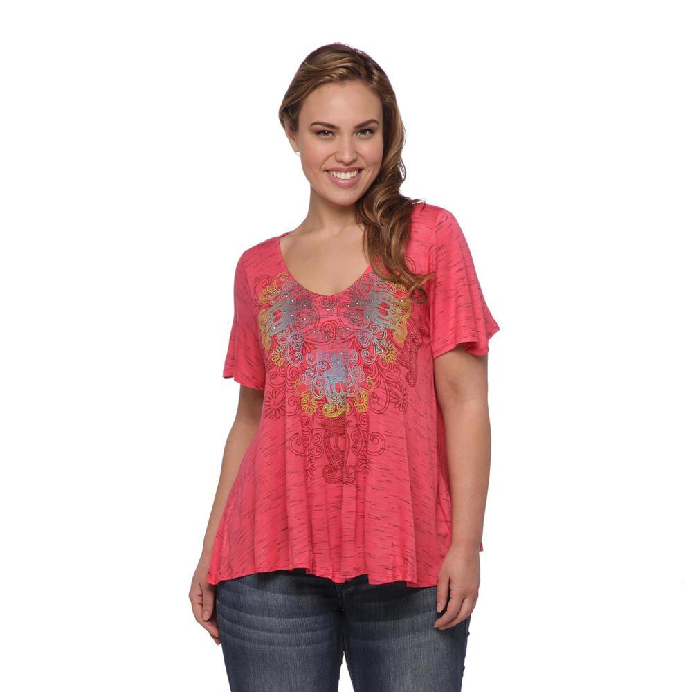 Beverly Drive Women's Plus Burnout Back Graphic Top - Scrollwork