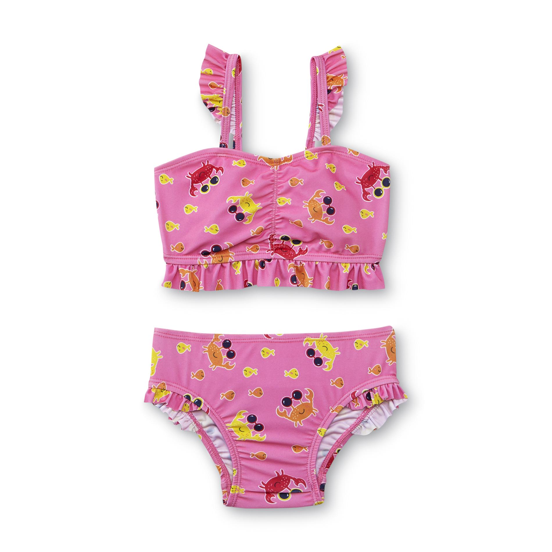 Joe Boxer Infant & Toddler Girl's Ruffled Bikini Top & Bottoms - Crab