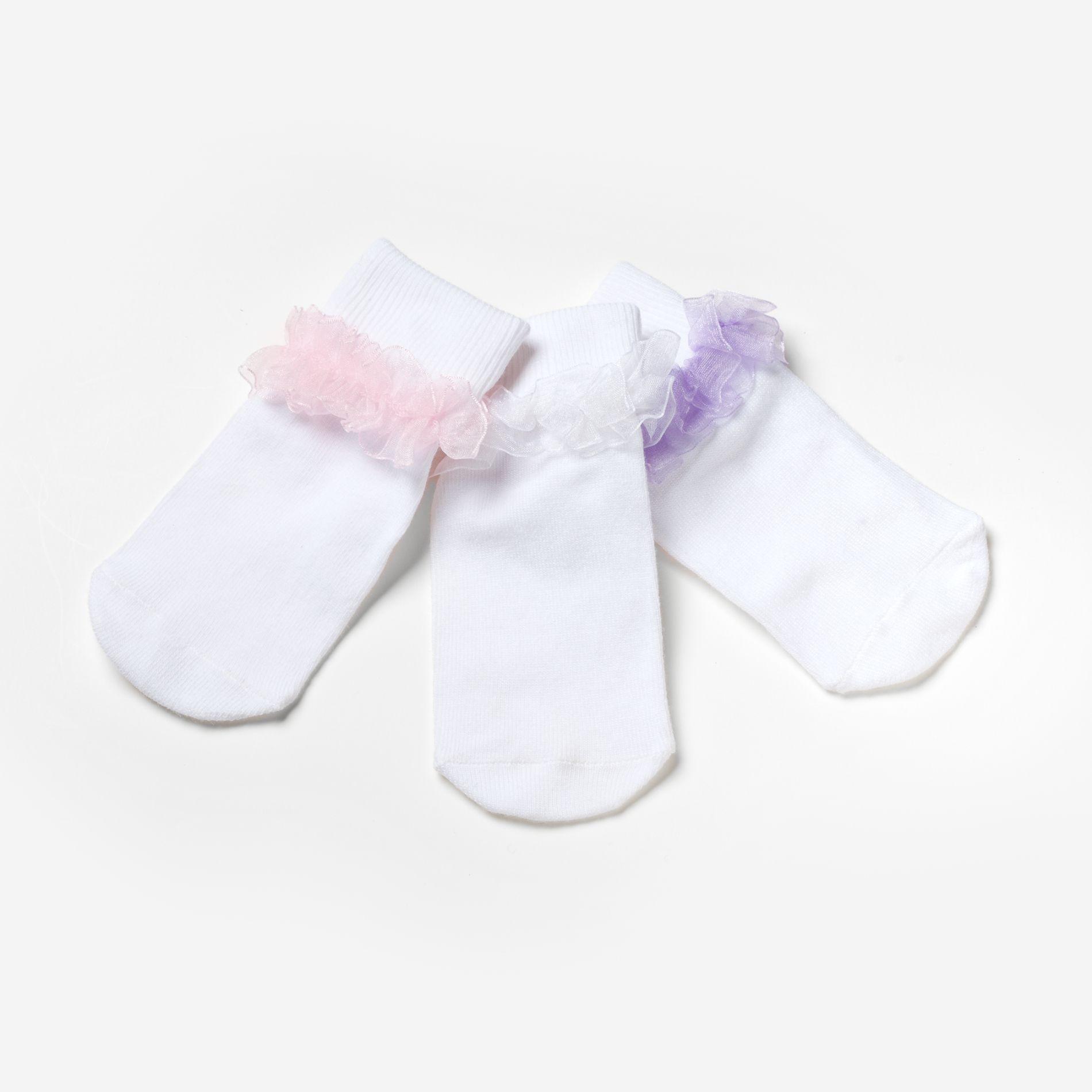 WonderKids Girl's 3 Pair Basic Socks with Lace Turn cuff