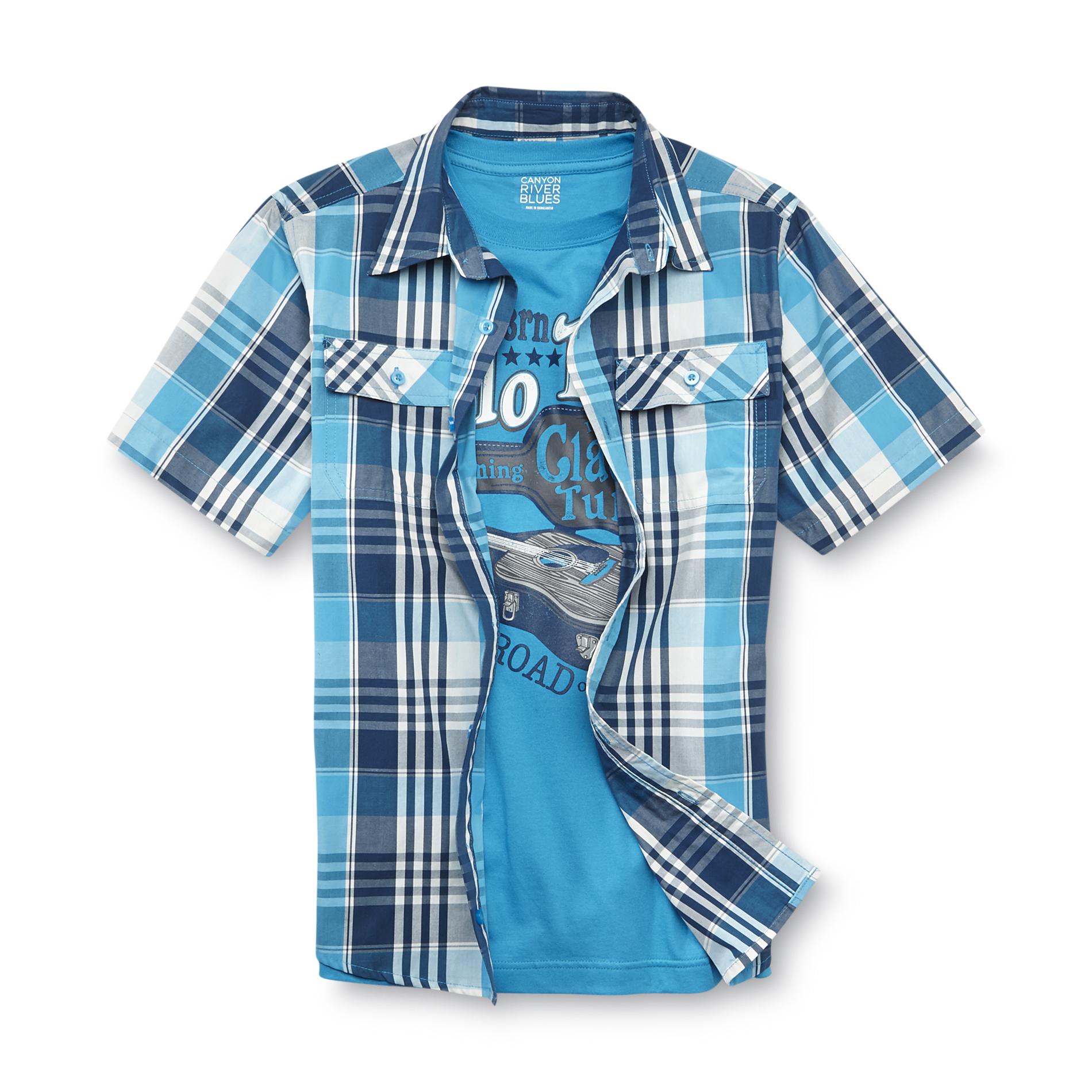 Canyon River Blues Boy's Button-Front Shirt & Graphic T-Shirt - Plaid