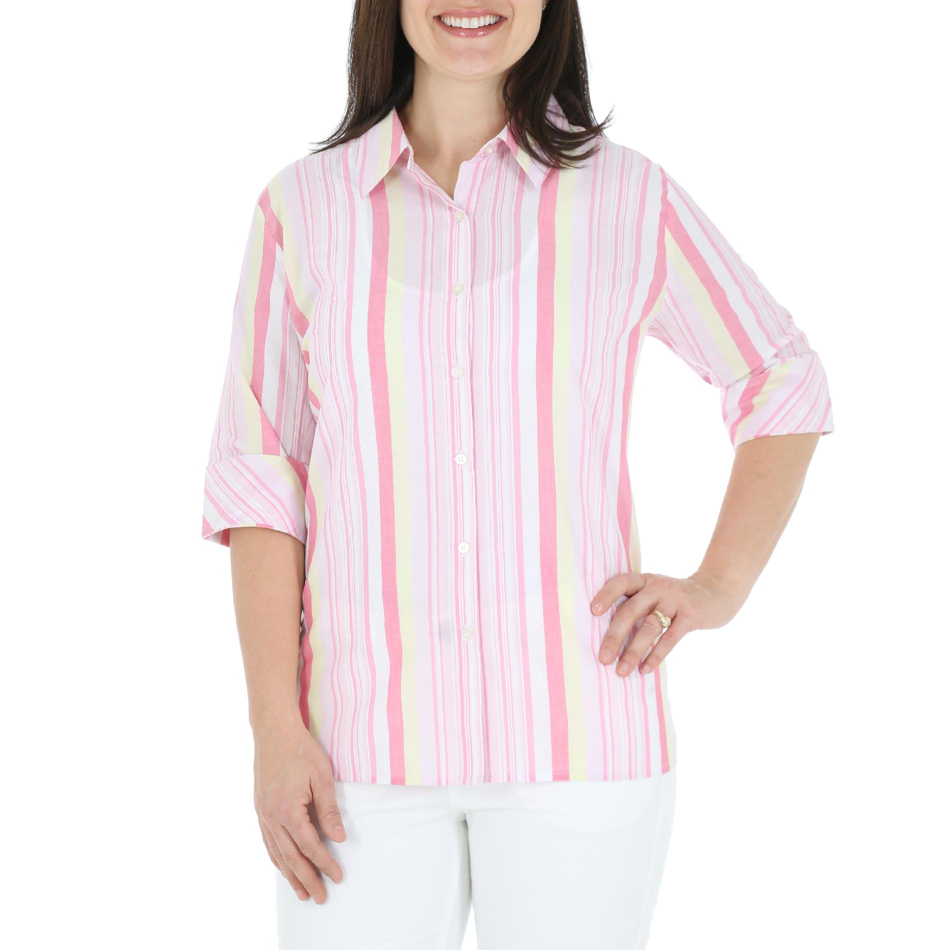 Chic Women's Plus Three-Quarter Sleeve Shirt - Striped