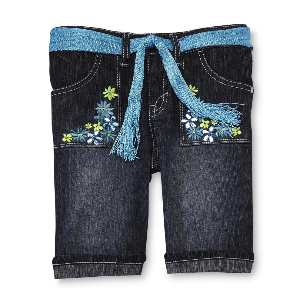 Route 66 Girl's Denim Shorts & Belt - Flowers