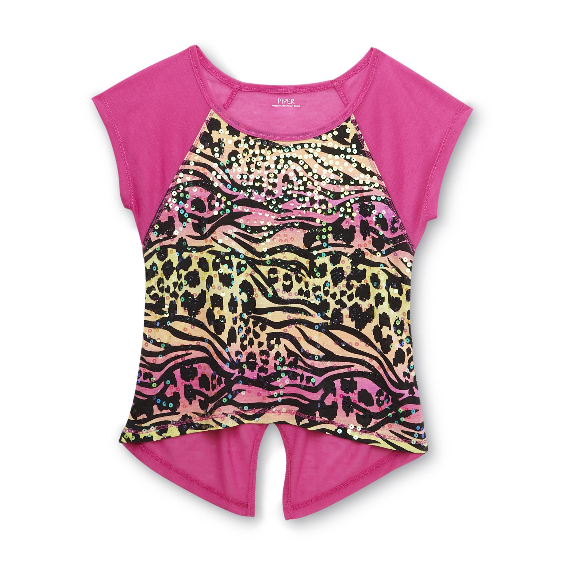 Piper Girl's Sequin Embellished T-Shirt - Animal Print