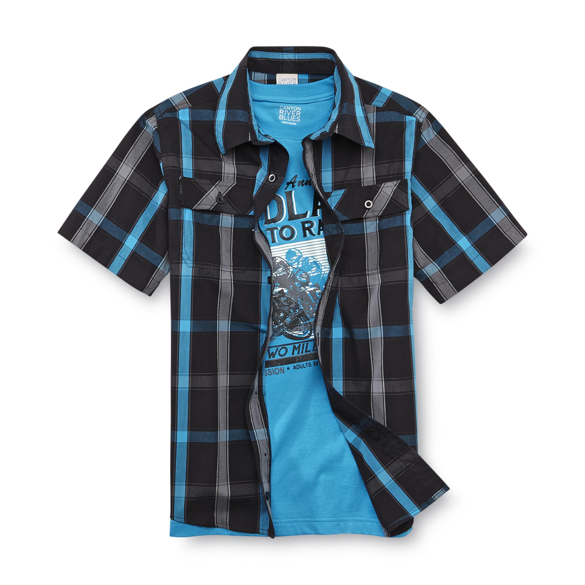 Canyon River Blues Boy's Button-Front Shirt & Graphic T-Shirt - Plaid