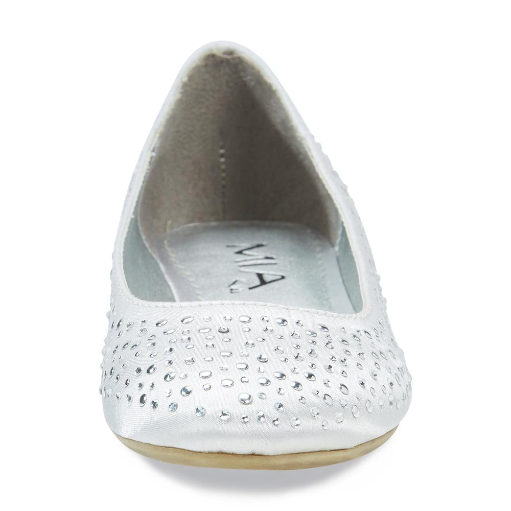 Mia Girl's Crystal Silver Embellished Satin Shoe