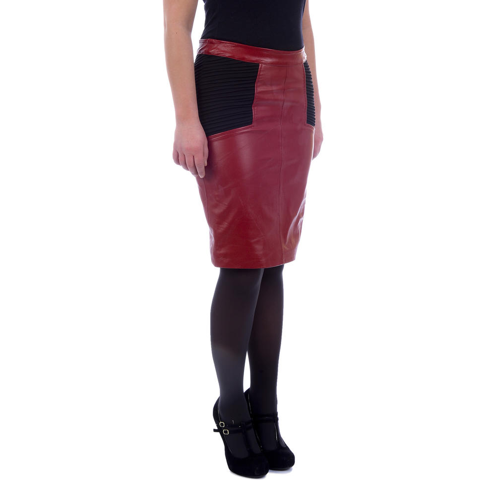 Excelled Women's Leather Skirt with Knit Inserts - Online Exclusive